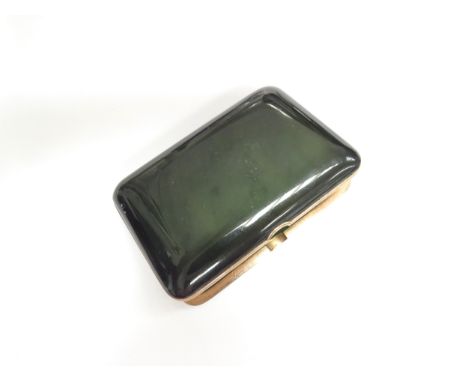 A gold mounted jade nephrite cigarette case in the Faberge style, marked '56' Russian import marks, no clasp