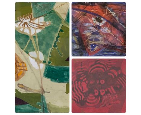 ‡ MAVIS BLACKBURN gouache - titled 'Vision', 21 x 28cms, and DAVID TINKER watercolours (2) - abstract works, 28 x 28cms and 2