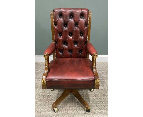 BARNINI OSEO REGGENZA SWIVEL OFFICE ARMCHAIR in button back upholstered oxblood leather, similarly styled to the previous lot