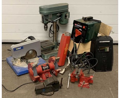 TOOLS: WORKSHOP-TYPE ITEMS to include NU tool, pillar drill, vices, bench top grinder and scroll saw ETC, E/TProvenance: dece