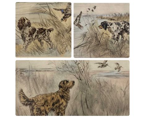 ‡ HENRY WILKINSON (British 1921-2011) limited edition prints, a trio - hunting retrievers, signed in pencil, 25 x 33cms Prove