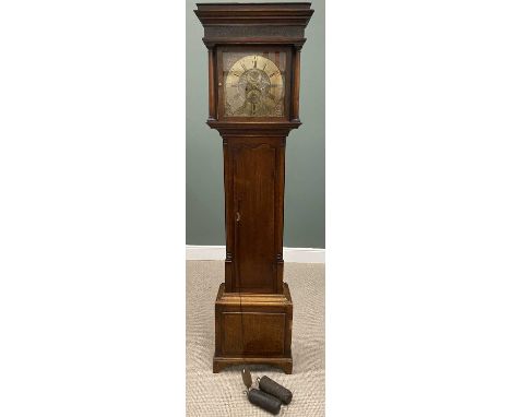 LATE 18TH / EARLY 19TH CENTURY LONGCASE CLOCK BY ADAMS, MIDDLEWICH, signed to the 12-inch square brass dial, set with Roman n