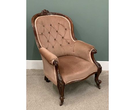 GOOD SPOON-BACK ARMCHAIR, with button back and carved detail, 103cms H, 75cms W, 55cms seat DProvenance: private collection G