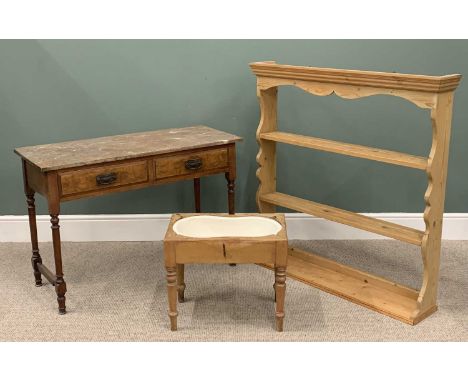 THREE VINTAGE FURNITURE ITEMS, comprising a mahogany and walnut pink marble topped two-drawer wash stand on turned supports, 