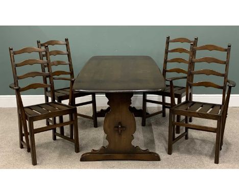 ERCOL DINING TABLE &amp; FOUR CHAIRS (2+2), original blue labels attached to the chairs, 72.5cms H, 83cms L, 80cms W the tabl