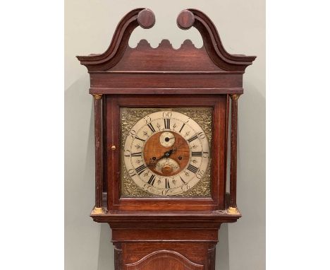 LONGCASE CLOCK circa 1900, 8-day movement, brass face, William Cranshaw, with twin weights, pendulum and key (weights and pen