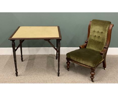 TWO ITEMS OF  OCCASIONAL FURNITURE, circa 1900, comprising a button back upholstered nursing chair with reeded carved detail 