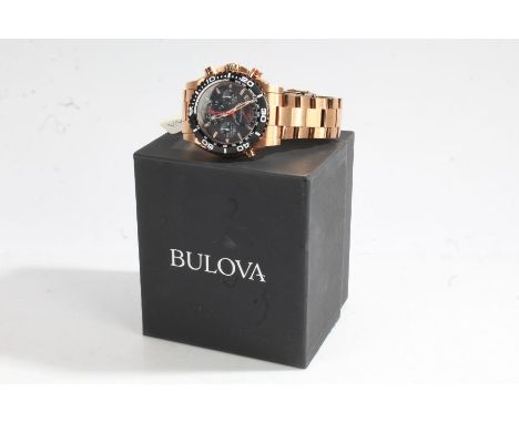 Bulova Precisionist gilt gentleman's 1/1000 chronograph wristwatch, the signed black dial with baton markers, date aperture b