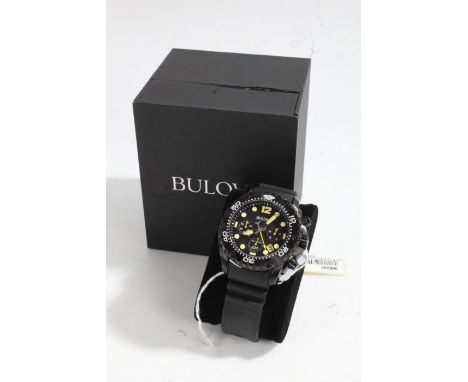 Bulova Sea King 300m 262KHz gentleman's black cased wristwatch, the signed black dial with roundel, baton and Arabic numerals