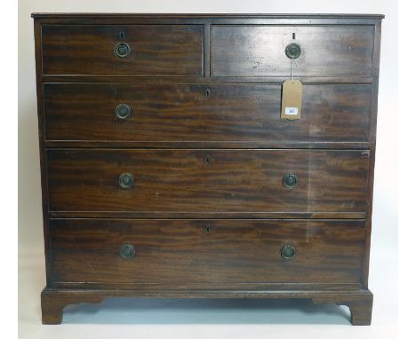 A 19th century mahogany chest of two short over three long drawers, raised on bracket feet, H.101 W.109 D.53cm 
