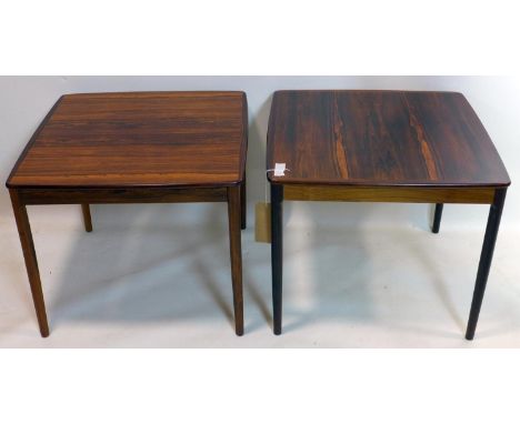 A pair of 20th century Swedish exotic hardwood lamp tables, by Saffle, H.50 W.60 D.60cm 