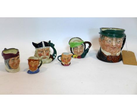 A collection of ceramics to include five Royal Doulton character jugs, a Nao figurine, a Lladro figurine and other 