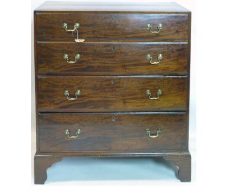 A Georgian mahogany chest of four graduating drawers, raised on bracket feet, H.106 W.103 D.50cm 
