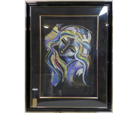 Martiros Manoukian b.1947, portrait of a girl, mixed media, Wentworth gallery label to verso, 106 x 72cm 