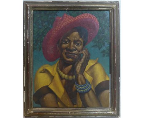 R. A. Wilson, woman in red hat, oil on canvas, 51 x 40cm