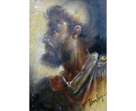 A 20th century portrait oil on panel signed F. Bezlingiezi, 22 x 15cm 