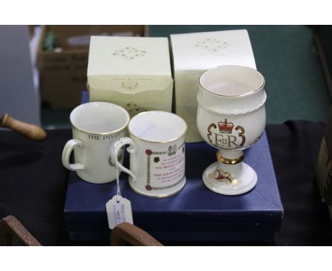 Porcelain, to include two Coalport plates in the boxed, two boxed mugs, a Spode and a Crown Ducal mug and a Pailssy goblet, (