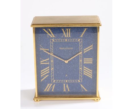 Jaeger Le Coultre mantel clock, with a lapis lazuli effect dial with gilt hours in a gilt metal case, 16cm high