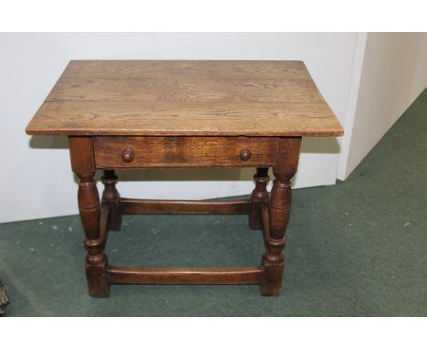 18th Century style oak table, with a rectangular top above a frieze drawer, 68cm wide