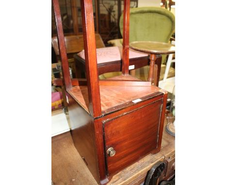 George III style mahogany occasional table, a stool and a 19th Century mahogany pot cupboard, (3)