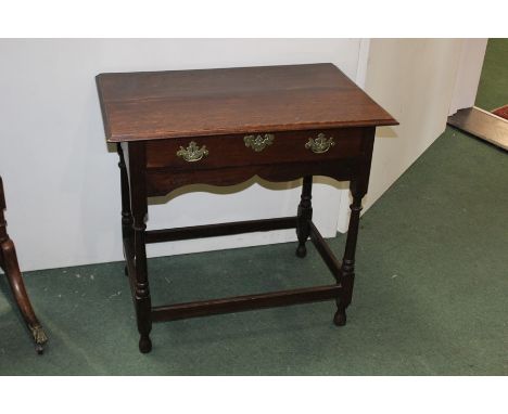 18th Century style oak side table, the rectangular top above a frieze drawer and turned legs, 81cm wide