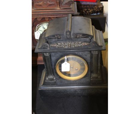 Edwardian slate mantel clock, the gilt and black dial with Roman numerals, signed Sir John Bennett Paris, 32cm x 35.5cm