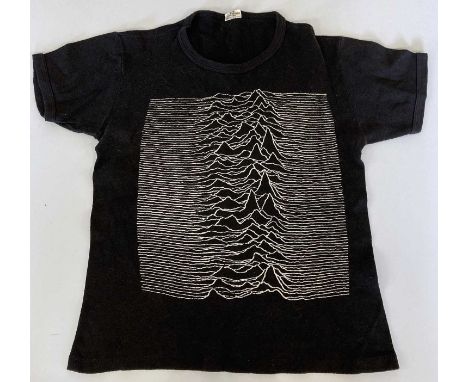 Two early Joy Division t-shirt designs to inc: 'Unknown Pleasures' likely c 1979 or early 1980s in size M, though has shrunk 