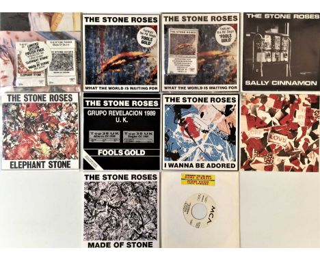 THE STONE ROSES - 7" COLLECTION PLUS CASSETTES (OVERSEAS/RARITIES &amp; PROMOS). Completely ace collection of 9 x 7" plus 1 x