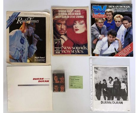 Duran Duran memorabilia to include: 1981 tour programme with ticket, TV Times (1983) featured on cover, promo photo plus cass