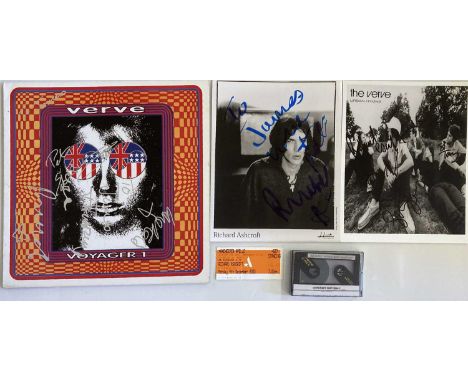 Collection of signed items to include: Verve - Voyager 1 (poss unofficial, black vinyl, Ex+/Ex) signed to front of sleeve in 