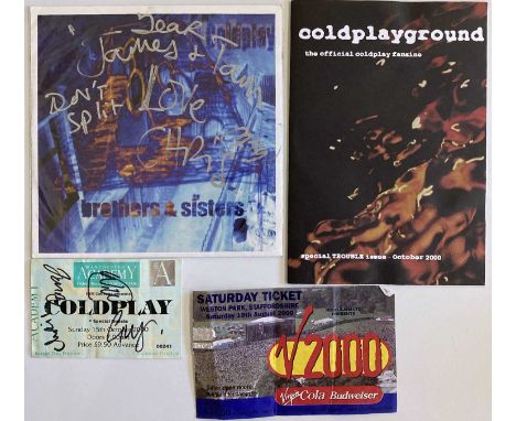 Coldplay memorabilia to include: a copy of Coldplay - Brother &amp; Sisters (7", Fierce Panda, NING 68) signed in silver ink 