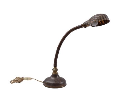 Brass adjustable table lamp with shell-shaped shade, 50 cm high
