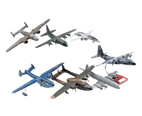 7 wooden, plastic and metal scale model army aircraft, among others. BA Navy 45228 and CA130 5119, largest 52 cm wide (variou