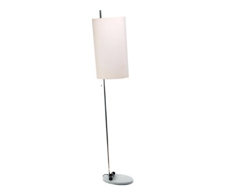 Arne Jacobsen (1902-1971)Metal 2-light floor lamp with oval upholstered shade, chrome rod and cast iron base, design Arne Jac