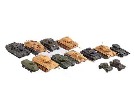 13 metal scale model tanks incl. Dinky Toys and Solido
