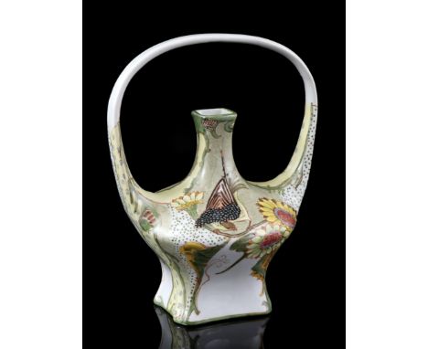 Polychrome porcelain decorative vase in Art Nouveau decor, modeled on Colenbrander, 26 cm high