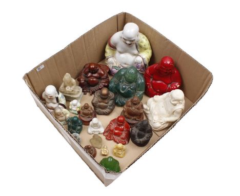 Lot various Buddha statues containing porcelain, ceramic, plastic and wooden statues.