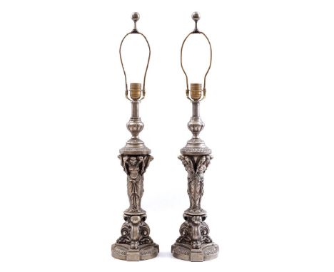 2 metal classic model table lamp bases without shade, weight 12.55 kilos, 85 cm high