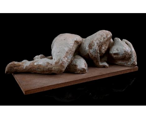 Gerritje (Gerda) Visser (1898-1976)Ceramic partly light green glazed sculpture of a lying nude woman (not signed), 55 cm long