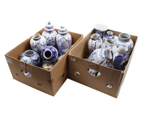 2 boxes with mostly Maastricht porcelain and earthenware vases and table clock