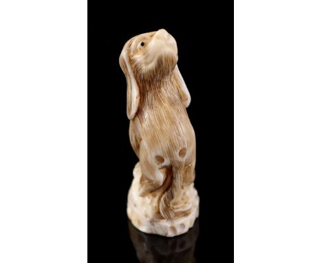 Ivory netsuke of a dog on rock, signed, with EU certificate 24NL326099/20, Japan Meiji period ca. 1900, 6x2.5 cm (sales only 