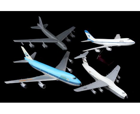 4 plastic and wooden scale model aircraft, among others. Airplast Milano Boeing 747, 70 cm long and Iran Air Khorosan on stan