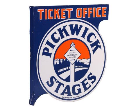 Double-sided enameled advertising sign "Ticket Office Pickwick Stages", 74 cm high, 67 cm wide