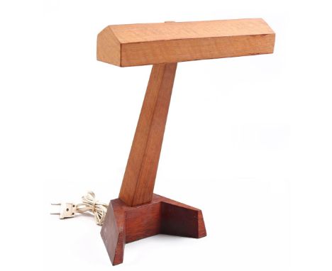 Teak veneer desk lamp with adjustable shade, 41 cm high