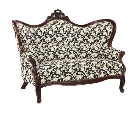 Walnut butterfly sofa with stitchwork and upholstery in floral decor, 160 cm wide