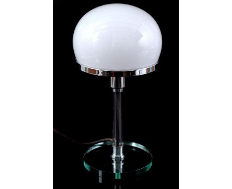 Chrome with glass table lamp with opaline glass shade, in the Bauhaus style, late 20th century, 44 cm high, shade 22 cm diame