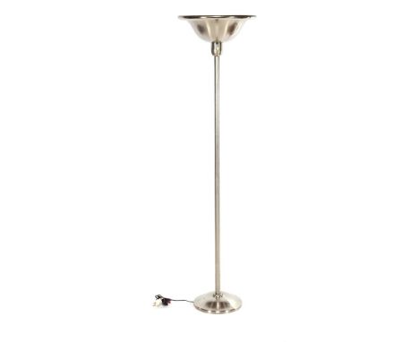 Aluminum 2-light floor lamp, first half of the 20th century, 175 cm high and shade 44.5 cm diameter