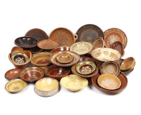 37 earthenware finds b.u. scales Wed. glazed and polychrome with text, largest 45 cm diameter (various damage)