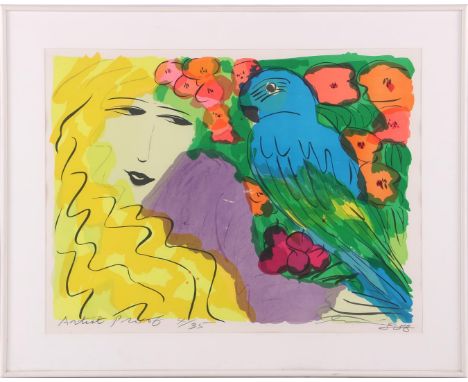 Walasse Ting (1929-2010)Venus and Macaw, color lithograph, Artist Proof 4/35, 54x73 cm, outside size is 72x92 cm