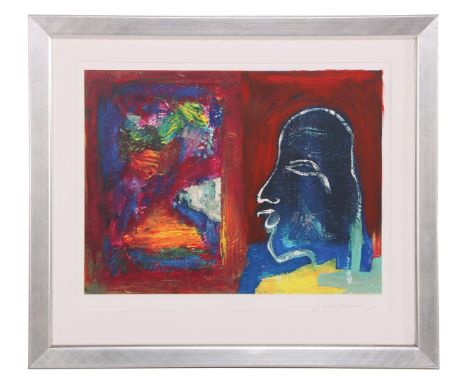 Guillaume Theodoor Lo-A-Njoe (1937-)Composition with face, color lithograph, 55x73 cm, outer size is 101x87 cm